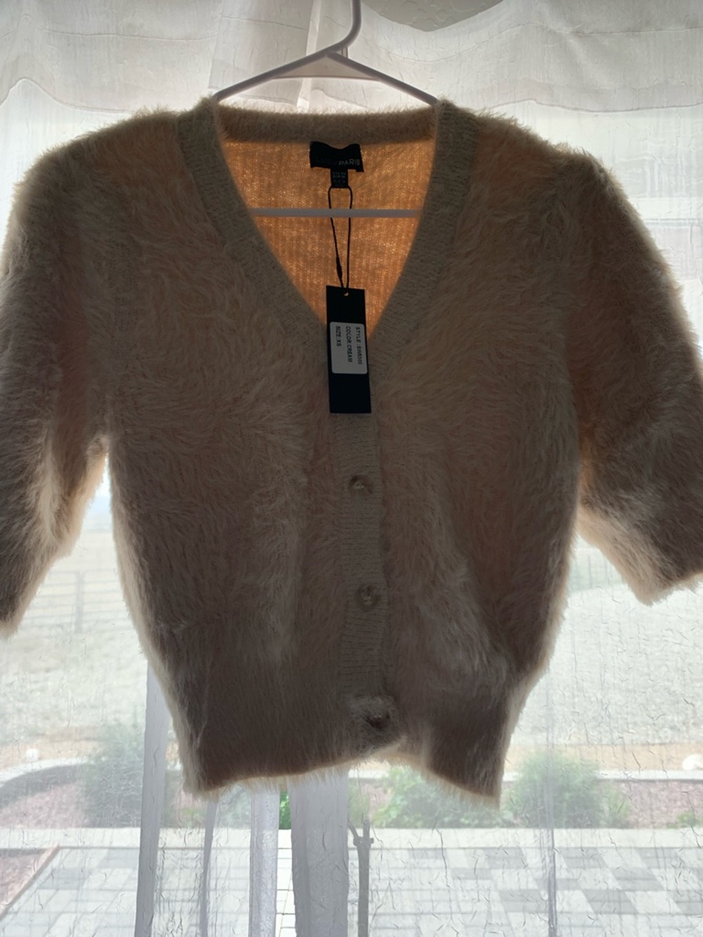 NWT Lucy Paris Fuzzy V-Neck Button Cardigan - Cream